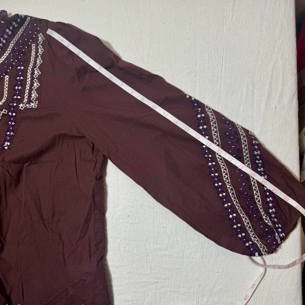 Zara Embroidered & Beaded Long-Sleeve Tunic - Brown with White & Purple Accents - Picture 10 of 13